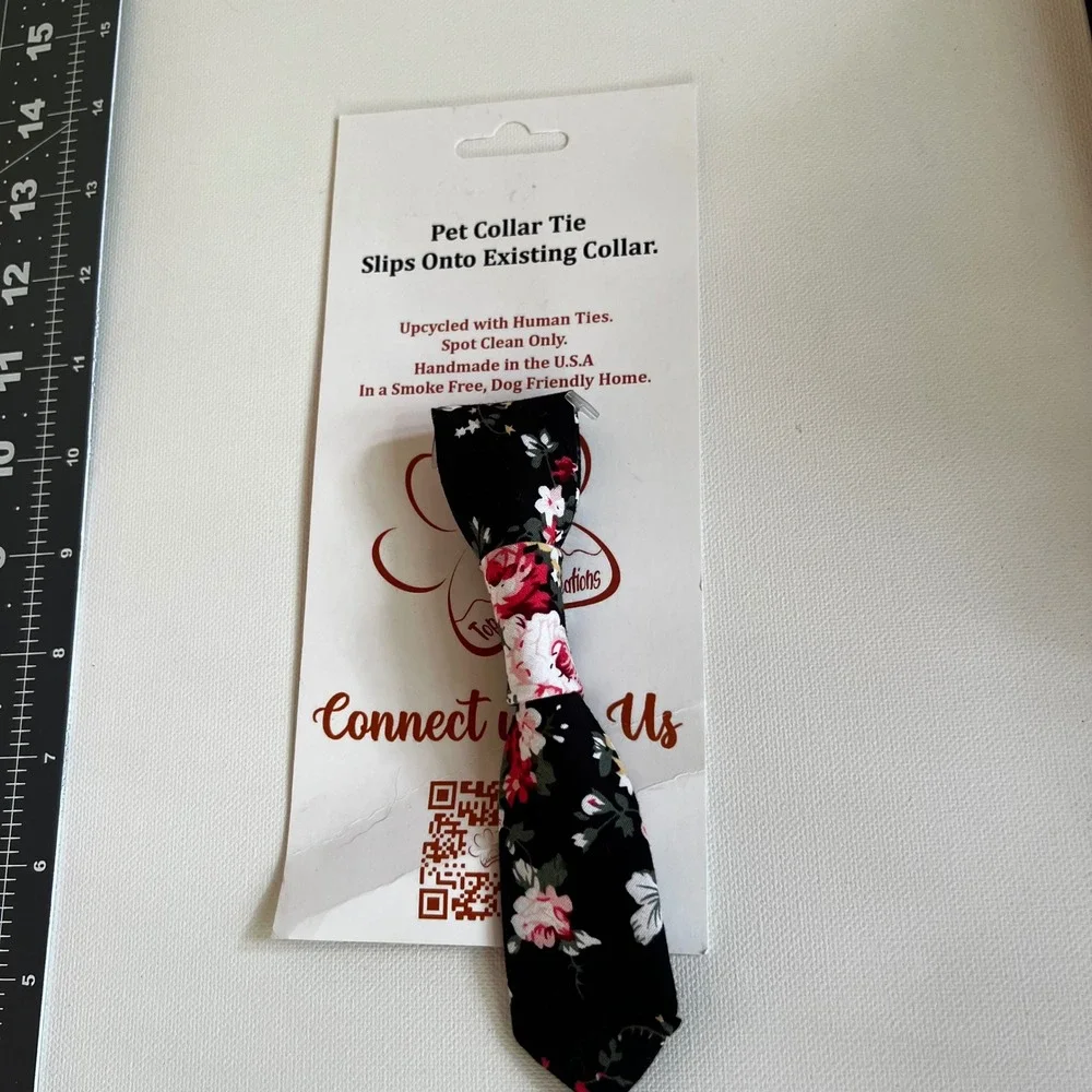 Handmade Floral Pet Collar Tie Black Red Pink Rose Upcycled Dog Accessory 007